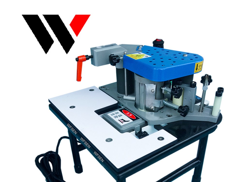 MF160B mini edge banding machine, a compact bench-top edge bander for small workshops